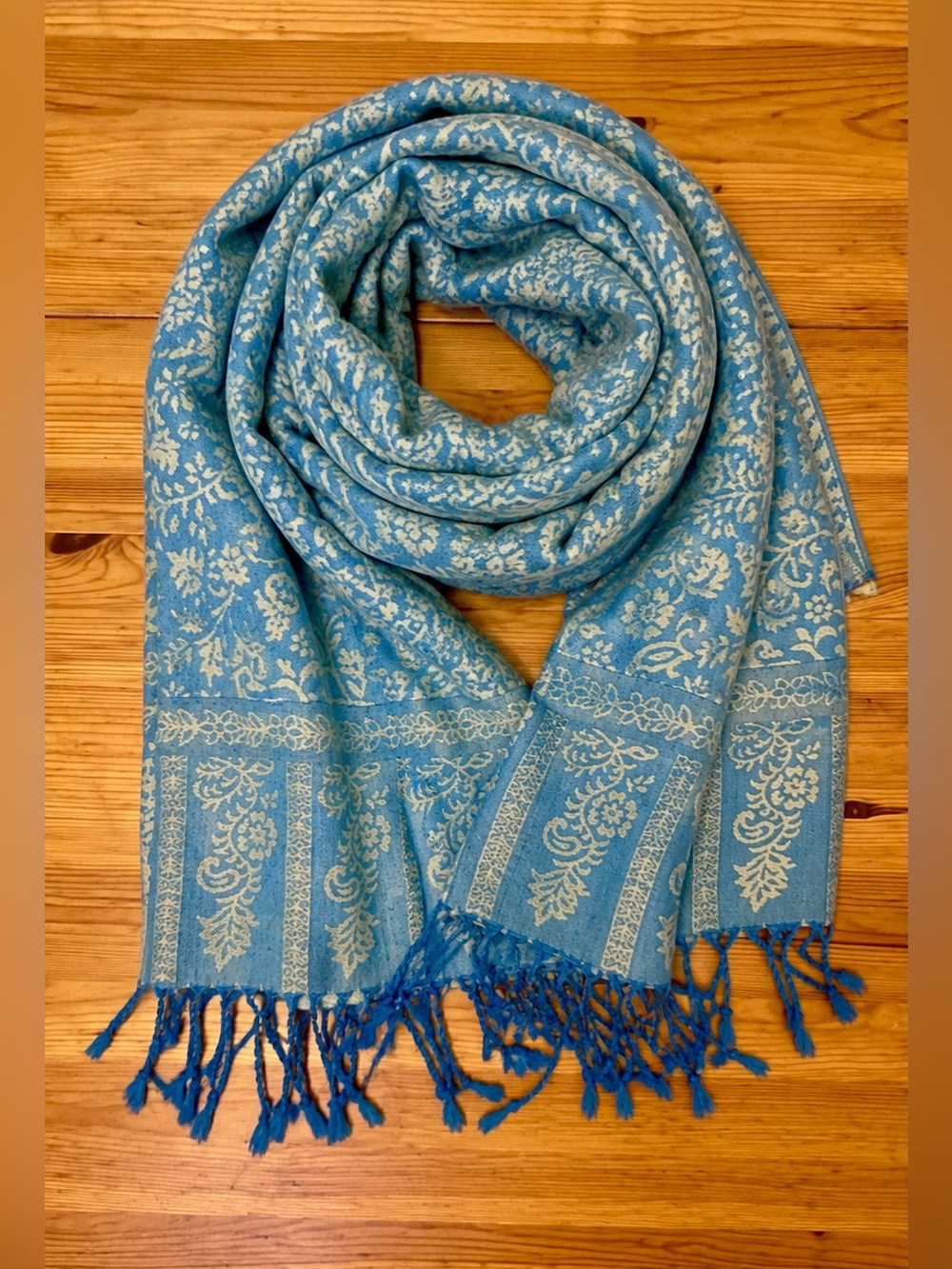 Pashmina Paisley Fringe Tapestry Cashmere Robin's Egg Blue Scarf Shawl
